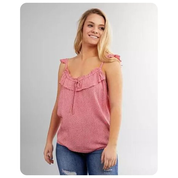 * Billabong Main Squeeze Ruffle Tank Pink Coral Kiss Top sz M - Picture 2 of 8
